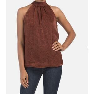 LIVERPOOL Animal Print Tie Bow Back Halter Tank Blouse in Brown Leopard // XS